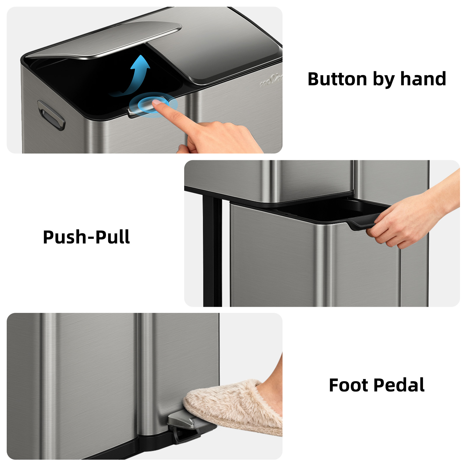 mVm 16 Gal 3 in 1 Kitchen Step Trash Can, Heavy Duty Anti Fingerprint Brushed Recycling Bin for Office