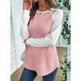 thumbnail image 4 of Hauts à Manches Longues en Tricot Gaufré pour Femmes, Col Rond, Décontracté, Rose m, 4 of 9