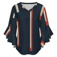 thumbnail image 5 of Abstract Colorful Lines Pattern Women's V-Neck Blouse With 3/4 Ruffled Bell Sleeves Casual Top Ladies Blouses, 5 of 7