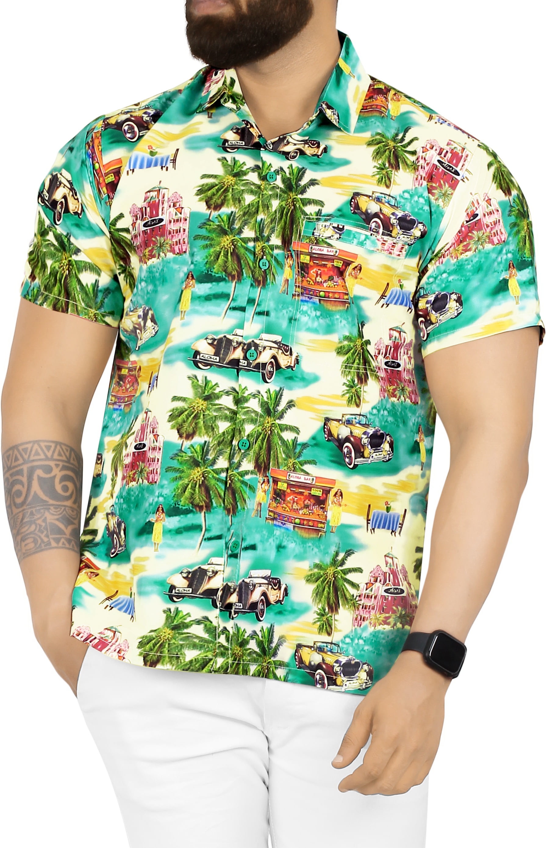 LA LEELA Everyday Essentials Casual Cotton Tropical Hawaiian Mens Shirt W