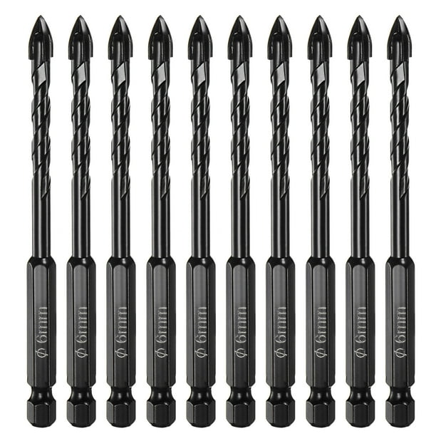 Uxcell 10pack de brocas para mampostería, broca de concreto de 6 mm, broca de cerámica de vástago hexagonal de 1/4"