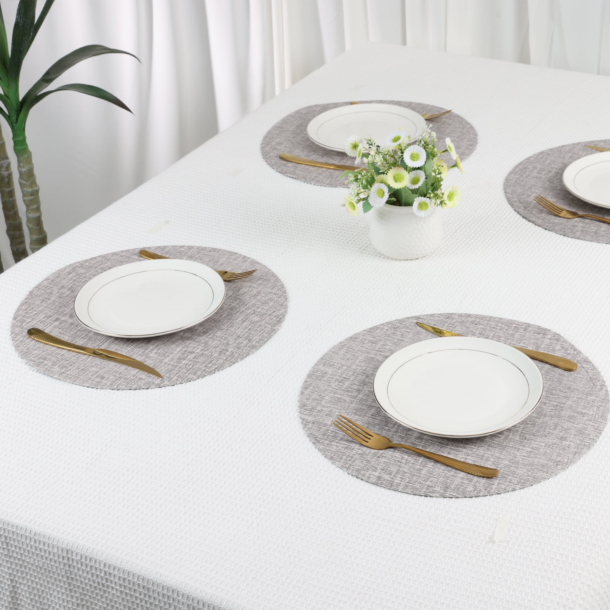 Unique Bargains Set of 6 PU Placemats for Kitchen Gray 15*15in