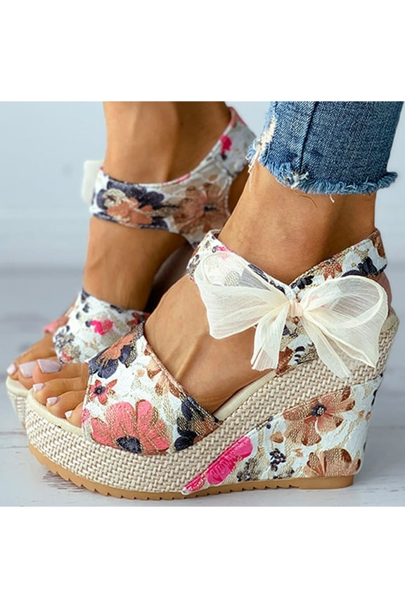 Women Sandal Clothes Solid Summer Ladies Bandage Sandals Slope Heel Casual Beach Shoes