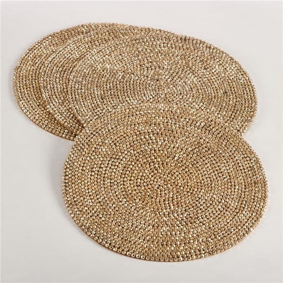 SARO 15 in. Round Beaded Design Placemat Gold - Set of 4
