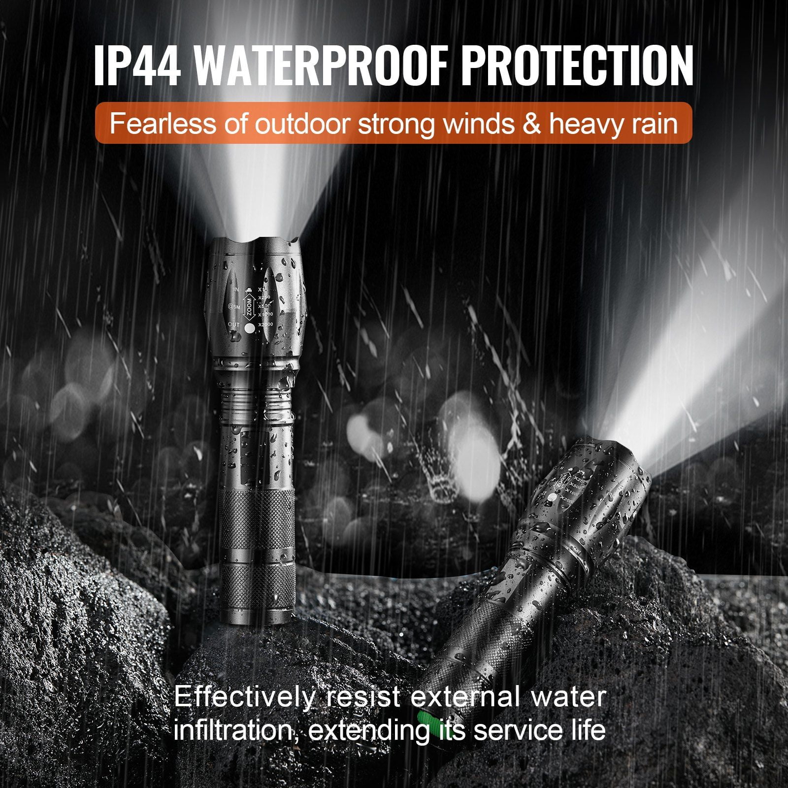2-Pack 2000 Lumens Flashlight, 5 Modes & Adjustable Focus, High Lumens LED Flashlights for Camping, Hiking (Black)