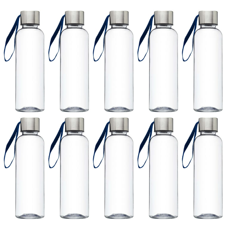 Genie Plastic Water Bottles with Strap 17 oz. Set of 10, Bulk Pack -  Refillable, Great for Gym, Hiking, Cycling, School - Blue