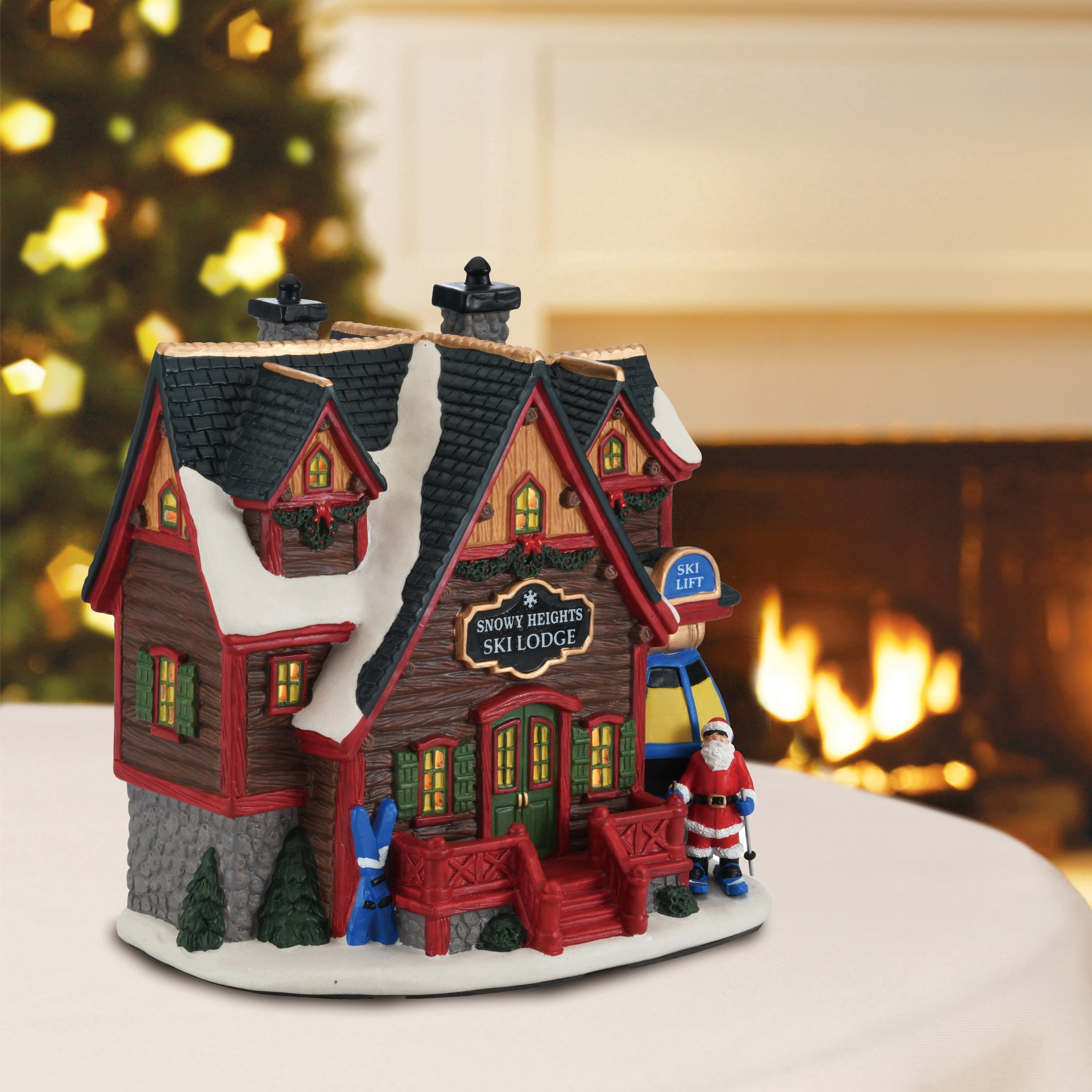 Light-Up Alpine Ski Lodge Christmas Village Building, Multicolor, 9", by Holiday Time