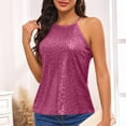 thumbnail image 6 of Sparkle Halter Vest Shirts for Women Dressy Sequin Sleeveless Party Blouse Backless Streetwear Tank Tops,Hot Pink XL, 6 of 6