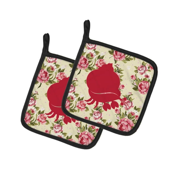 Carolines Treasures Hermit Crab Shabby Chic Yellow Roses Pair of Pot Holders 7.5HX7.5W multicolor