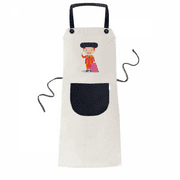 Red Purple Torero Cartoon Apron Adjustable Bib Cotton Linen BBQ Kitchen Pocket Pinafore