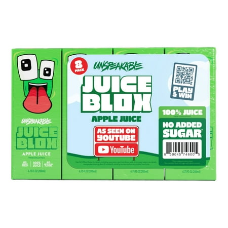 JuiceBlox Unspeakable Apple Juice 100% Fruit Juice 6.75 fl oz 8 Count Boxes