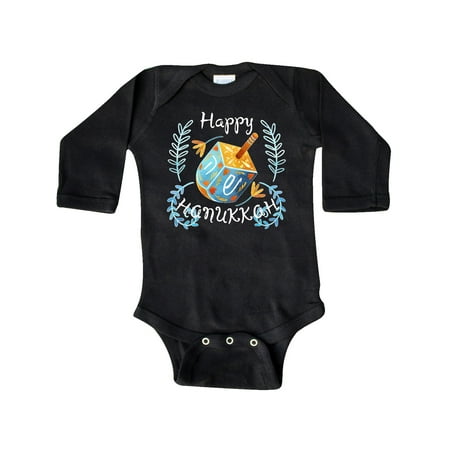 

Inktastic Happy Hanukkah Dreidel and Laurels Gift Baby Boy or Baby Girl Long Sleeve Bodysuit