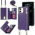 thumbnail image 2 of Crossbody Phone Case for iPhone 12 Pro with Card Holder Slot,iPhone 12 Magnetic Purse Case with Lanyard Strap for Women Men,PU Leather Zipper Lattice Pattern Travel Case 6.1 Inch (Purple), 2 of 14