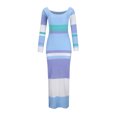 thumbnail image 6 of DHFJKG Sweater Dress For Women Color Block Striped Long Sleeve Scoop Neck Slim Fit Knitted Beach Maxi Dress Classic Dresses, 6 of 9
