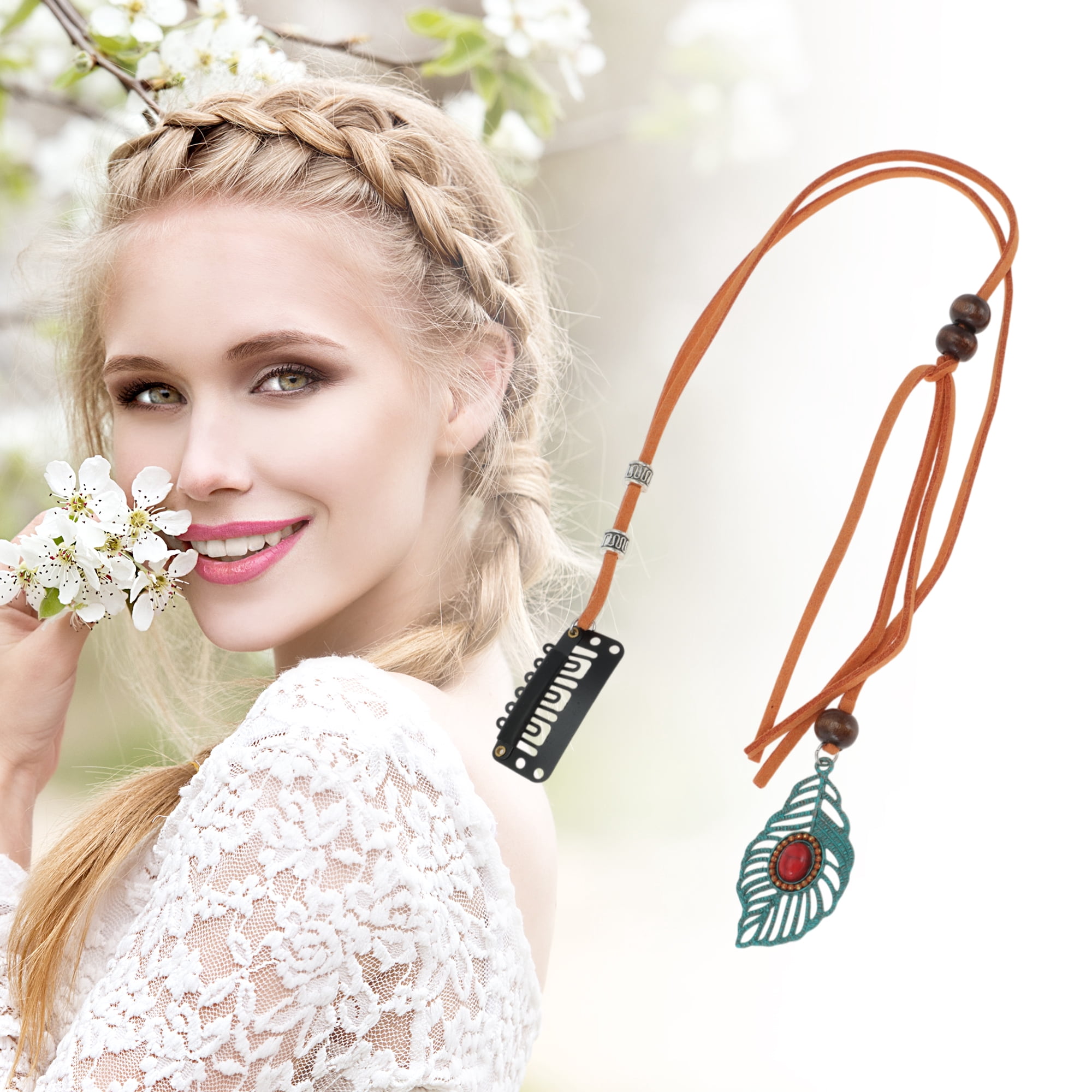 Unique Bargains Elegant Leaf Braided Hair Chain 1Pc Stylish Accessory Orange 11.81"