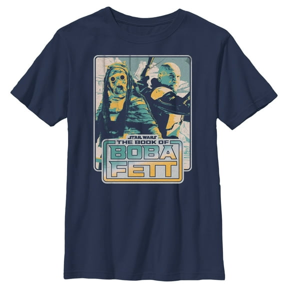 Boy's Star Wars: The Book of Boba Fett Tatooine Survivors Graphic Tee Navy Blue Large