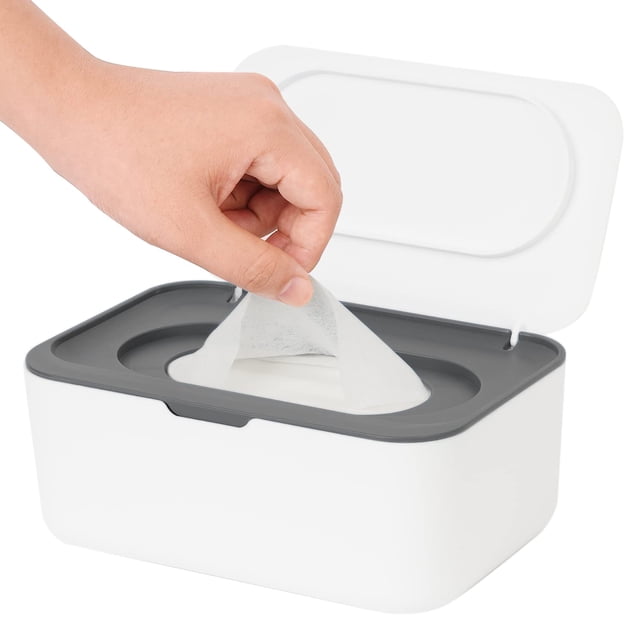 Soporte para papel higiénico húmedo - 1 unidad - Caja para toallitas húmedas para bebé - Blanco/Gris Grande - Con cierre hermético - Para toallitas húmedas para bebé