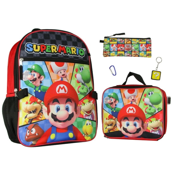Super Mario Bowser Yoshi Luigi 5PC Kids Lunch Box And Backpack Set