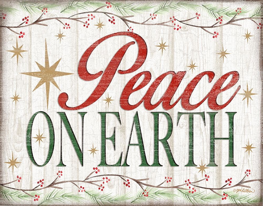 Peace On Earth Woodgrain Sign Poster Print by Jen Killeen (11 x 14