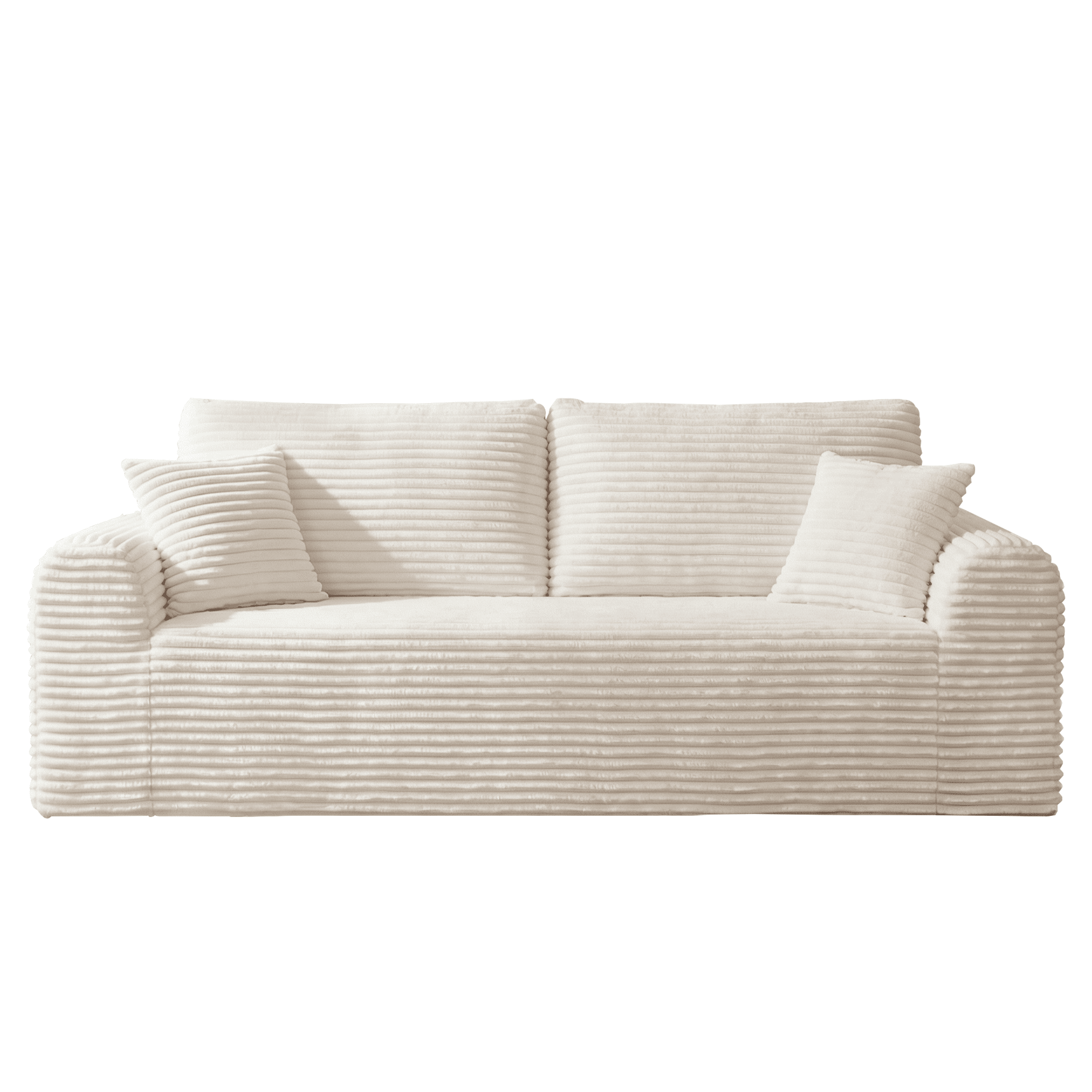 3 Seater Couch, Corduroy Boneless Couch for Living Room with Deep Seat, 86.6 Inch Cloud Sofa with 2 Pillows, Upholstered Floor Sofa in A Box Vacuum Compressed No Assembly, White
