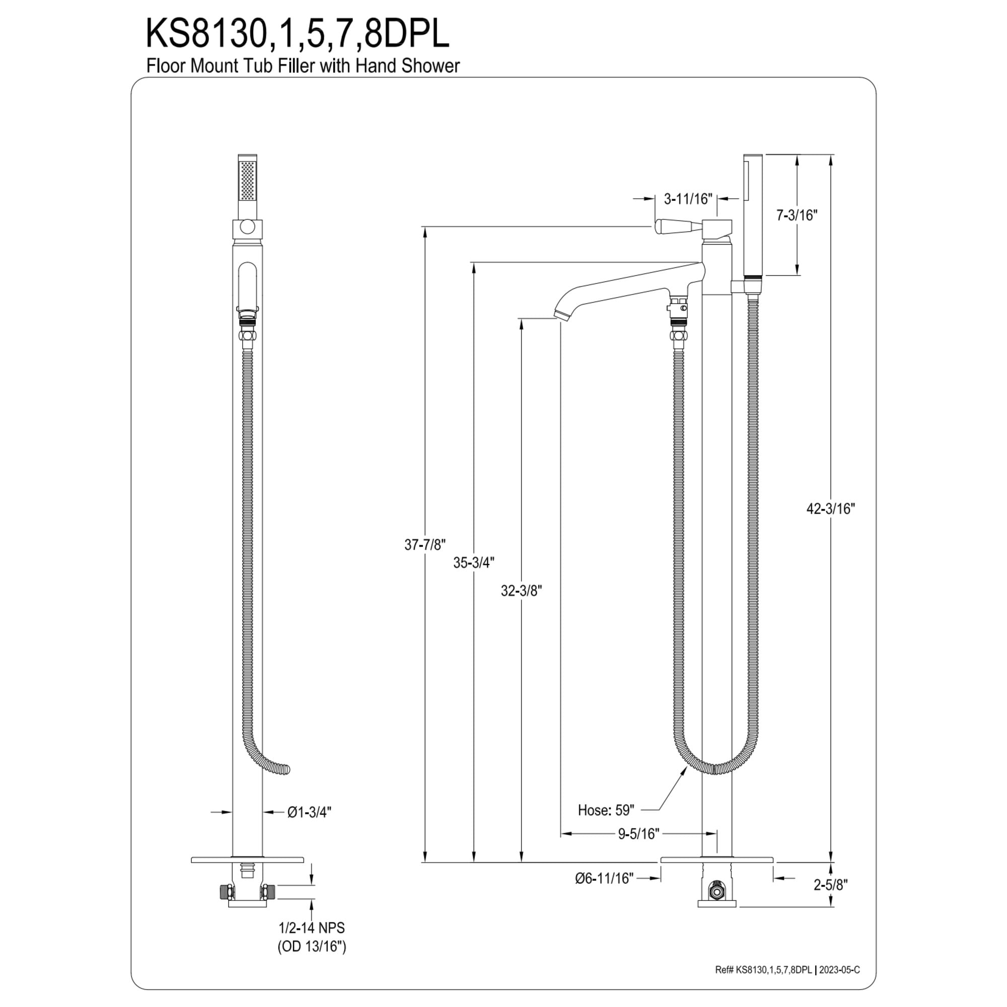 Kingston Brass KS8137DPL Paris Freestanding Tub Faucet with Hand Shower, Brushed Brass