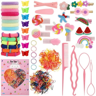 AOWOO 790 Pcs Hair Accessories for Girls, Elastic Hair Ties for Girl  3-12 Years Old, Colorful Hair Ties Set with 56Pcs Bobby Pins, Butterfly Clips, Barrettes,  Includes Hair Tail Tools, Rat Tail Comb