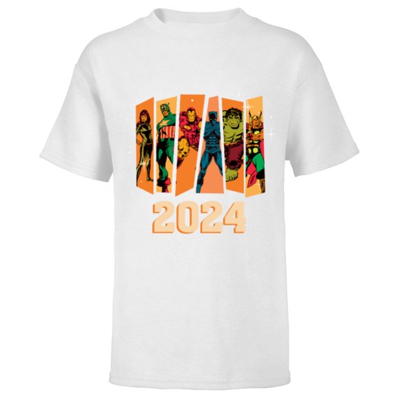Marvel Avengers Retro Vintage Seventies Comic New Year 2024 - Short Sleeve T-Shirt for Kids - Customized-White
