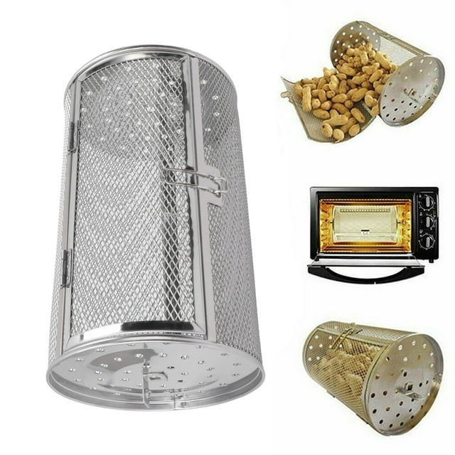 Panier de Grillade Roulant Cage de Gril en Acier Inoxydable Durable Ronde Maille BBQ pour Légumes Camping