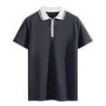 thumbnail image 2 of JDQJBZ Mens Shirts Short Sleeve Mens Sweatshirt Summer Casual Short Sleeve Color Rib Knit Zippered Collar Shirt, 2 of 5