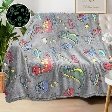 Glow in The Dark Throw Blanket，50" x 60"Dinosaur Luminous Plush Blankets Soft Glowing Throw Gift for Kids Girls Boys Teens Age 1-13 Years Old