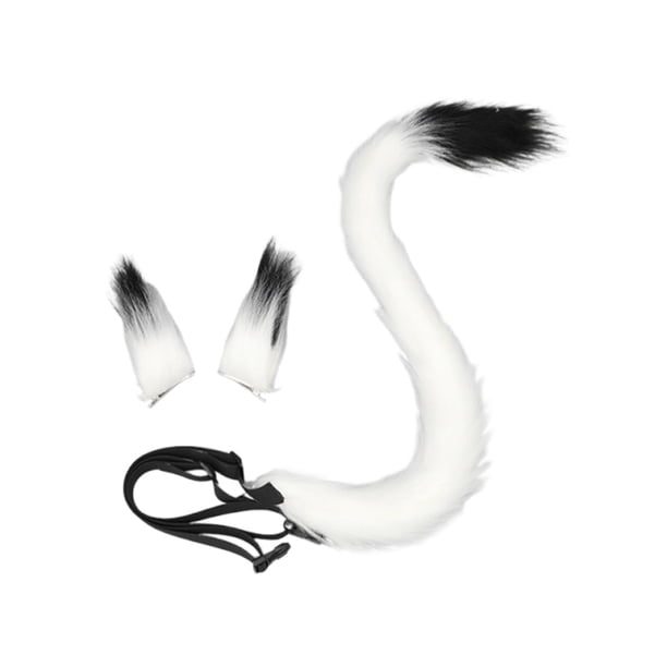 Diadema con orejas de gato, accesorios para disfraces de cosplay, diadema con cola de animal, aro para el cabello. Blanco Negro