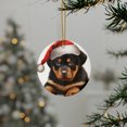 thumbnail image 3 of DistinctInk Hanging Ceramic Christmas Tree Ornament with Gold String - Great Gift/Present - 2 3/4 inch Diameter - Rottweiler Puppy Drawing Design, 3 of 4