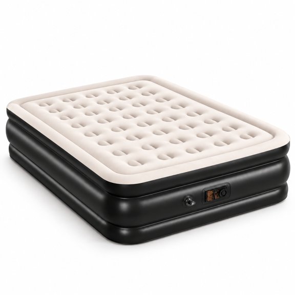 Fenbeli Queen Air Mattress with Built-in Pump 80 x 60 x 18 Inch Raised Inflatable Blow Up Bed with Flocked Top and 40 Air Coils for Guest Home Camping, Black