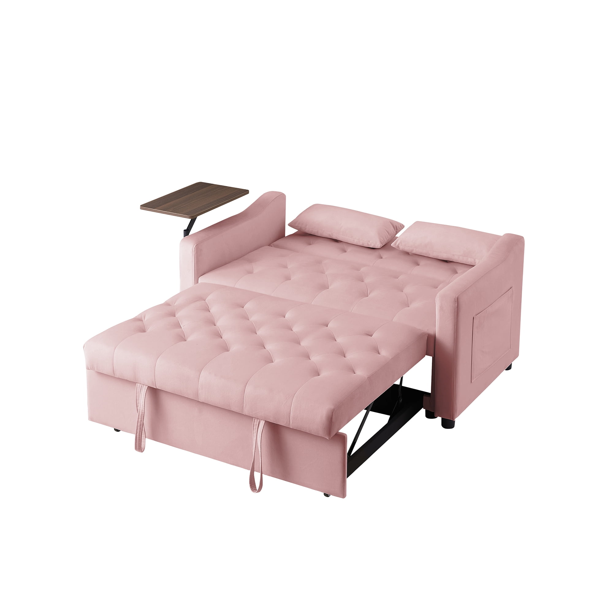 3 in 1 Convertible Sofa Bed, Velvet Sleeper Sofa Bed with Pull Out Sofa Bed, Loveseat Tufted Sofa with Side Table for Living Room,