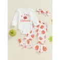 thumbnail image 2 of Newborn Baby Girls My 1st Halloween Outfits Long Sleeve Letter Romper Pumpkin Bell Bottoms Headband Fall Winter Clothes, 2 of 8