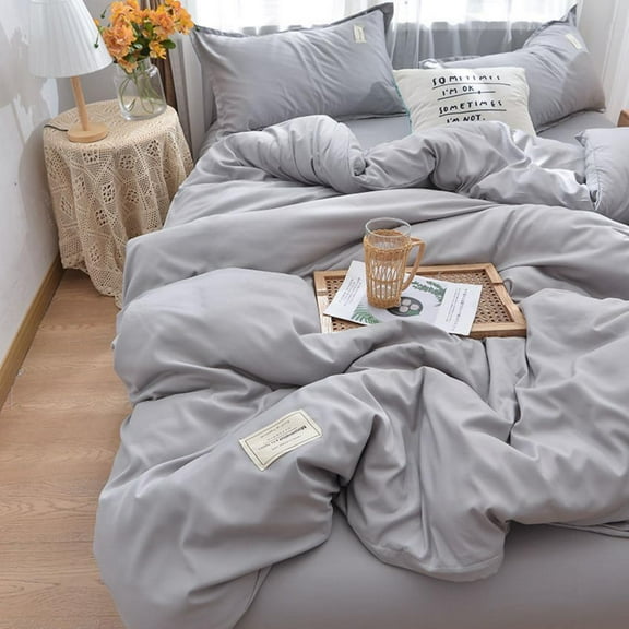 DBOZE Cotton Blend 5 Pieces Bed In A Bag Down Alternative Comforter Sets, Silver Gray, Queen