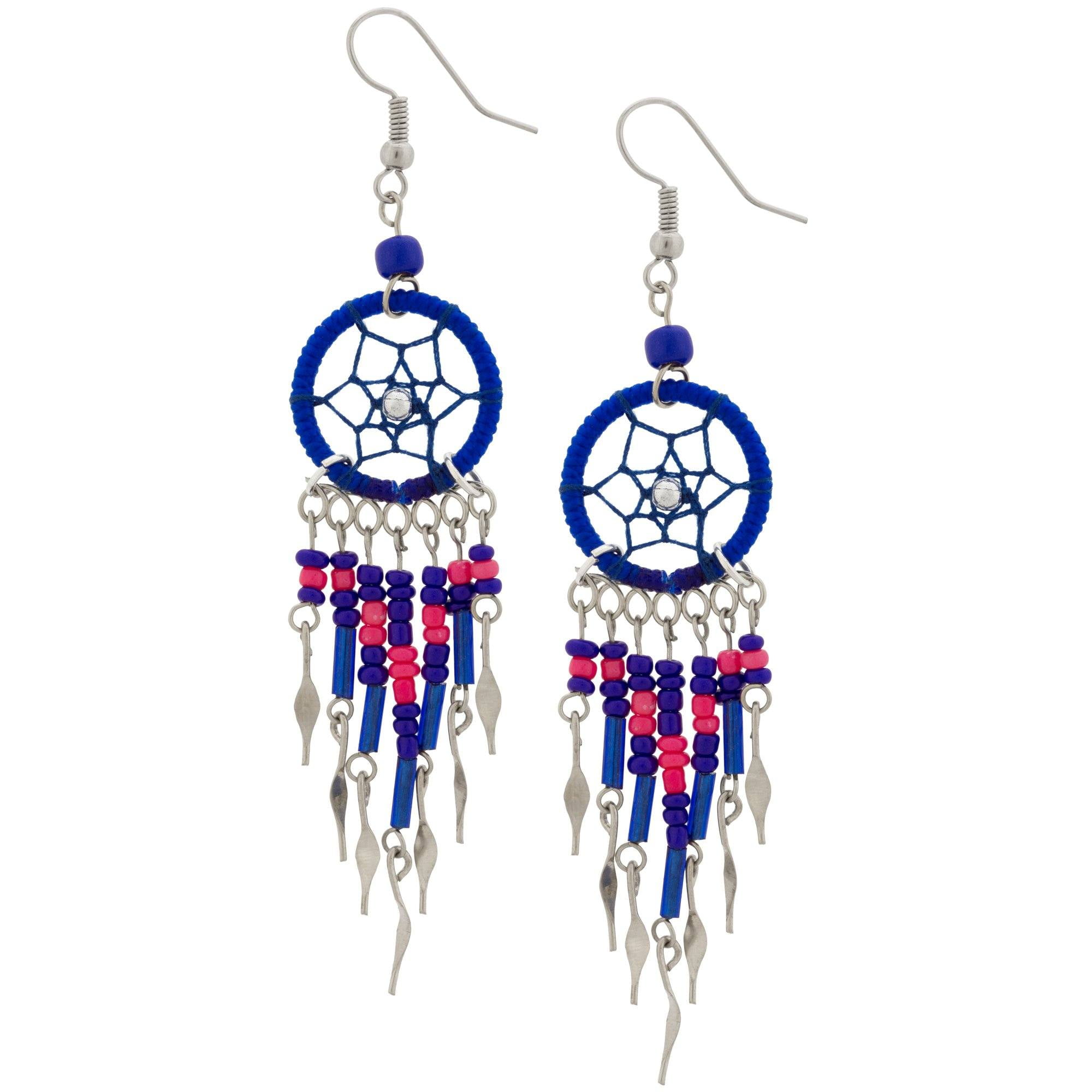 Transer- Dream Catcher Earrings 1-Pair Blue Handmade Traditional Drop Dangle Earrings Gift for Mother Girl Friend 