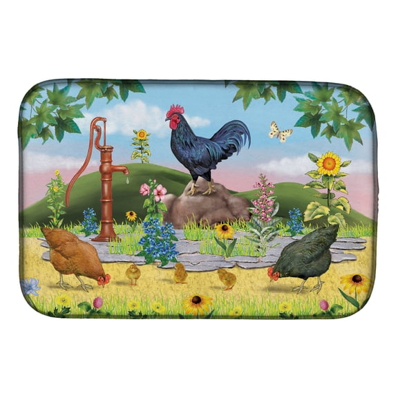Rooster And Water Pump Dish Drying Mat