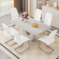 thumbnail image 3 of JUFU 63" Dining Table for 6, Faux Marble MDF Kitchen Dining Table, Modern Rectangular Dining Room Table with U-Shape Pedestal Base for Home Apartment, 3 of 8