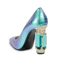 thumbnail image 3 of FSJ Women Sexy Crystal Chunky Block High Heel Pumps Rhinestone Pointed Closed Toe Slip On Bridal Party Wedding Dressy Shoes Size 9 Turquoise Studded, 3 of 5