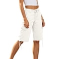 thumbnail image 6 of LEKWK Bermuda Jean Shorts for Women Knee Length High Waisted Casual Denim Shorts Drawstring Side Tie Long Jorts with Pockets Summer Fashion Daily Streetwear, 6 of 7