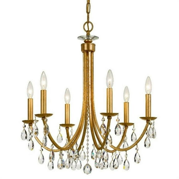6 Light Chandelier in Classic Style 26 inches Wide By 26 inches High-Swarovski Strass Crystal Type-Antique Gold Finish Bailey Street Home