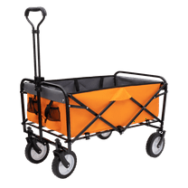 Foldable Wagon Cart with Strapping System, Utility Wagon Grocery Cart with Adjustable Handle for Camping Shopping Sports Gardeing, All-Terrain Wheels, 225lbs Capacity, Orange