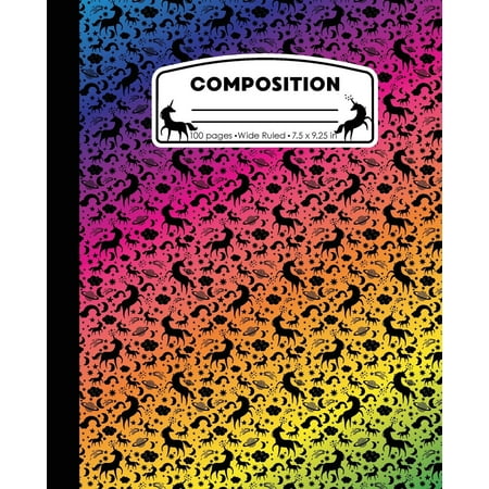 Composition: Unicorn Rainbow Marble Composition Notebook Wide Ruled 7.5 x 9.25 in, 100 pages book for girls, kids, school, students and teachers