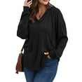 thumbnail image 4 of cocolona Hoodies for Women V Neck Drawstring Sweatshirts Fall Long Sleeve Shirts Fashion Solid Color Tops Casual Loose, 4 of 6