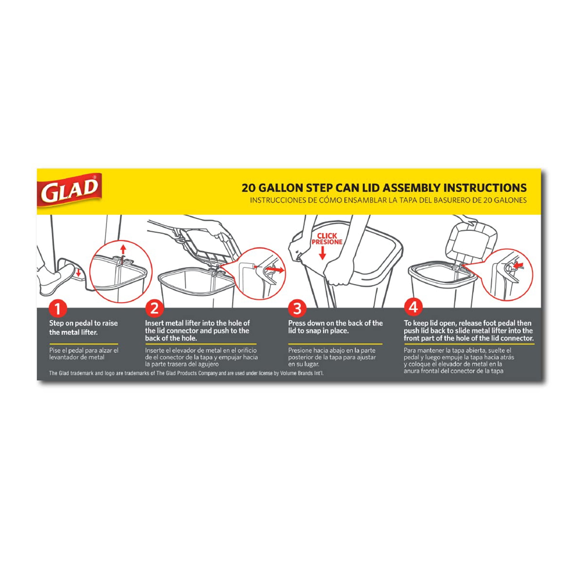 Open Box Glad Kitchen Trash Can with Lid, Foot Pedal and Garbage Bag Rings