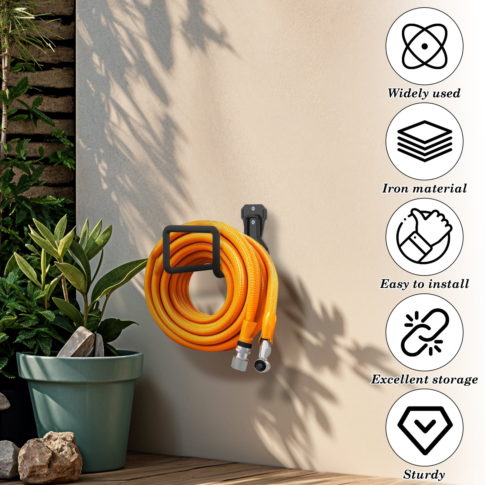Qenwkxz 3pcs Garden Hose Holder Wall Mount, Heavy Duty Hose Hanger Wall Mounted Hose Holder for Outside Yard, Sturdy Hose Reel Hose Hooks for Water Hose, Extension Cords