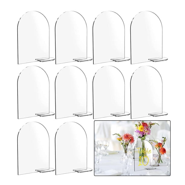 4 "x6" Clear Arch Acrylic Signs Stand Centros de mesa Decoración Números de mesa Exhibición de doble cara Tarjetas de lugar para bodas Restaurante 10 piezas BLESIY Muestra de acrílico