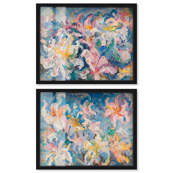 Pastel Riot Modern Boho Vibes Set Shadowbox Floral Abstracts by Art Remedy, Black Frame, 20 x 16