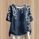 thumbnail image 2 of Tops de Lino para Mujeres Imprimir Suéter Cuello Redondo Manga Corta Superior Poliéster, Blusa de Moda Casual para la Primavera Y el Verano, 2 of 5